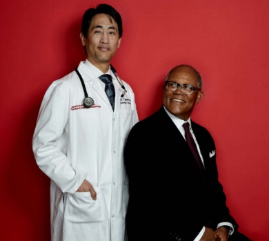 Scott Tagawa, M.D., with patient Ty Williams