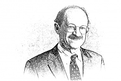 PEncil sketch of Harold Varmus, M.D.