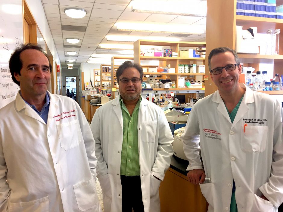 Photo of Timothy McGraw, Ph.D., Vivek Mittal, Ph.D., and Brendon Stiles, M.D.