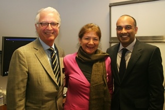 Dr. Philip Stieg with patient Ada Carmona and Dr. Rohan Ramakrishna