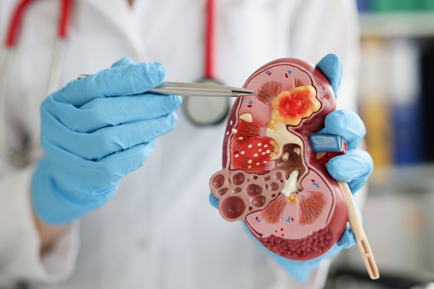 This image shows someone holding a model of the kidney.